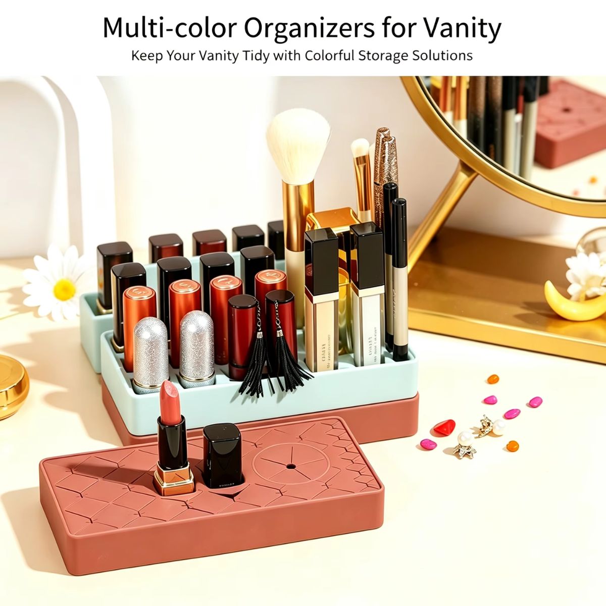 Portable Silicone Lipstick & Brush Organizer